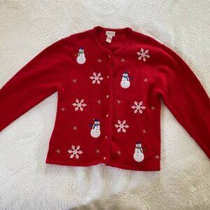 Woman's Winter (Snowman/Snowflake) Themed Cardigan Sweater